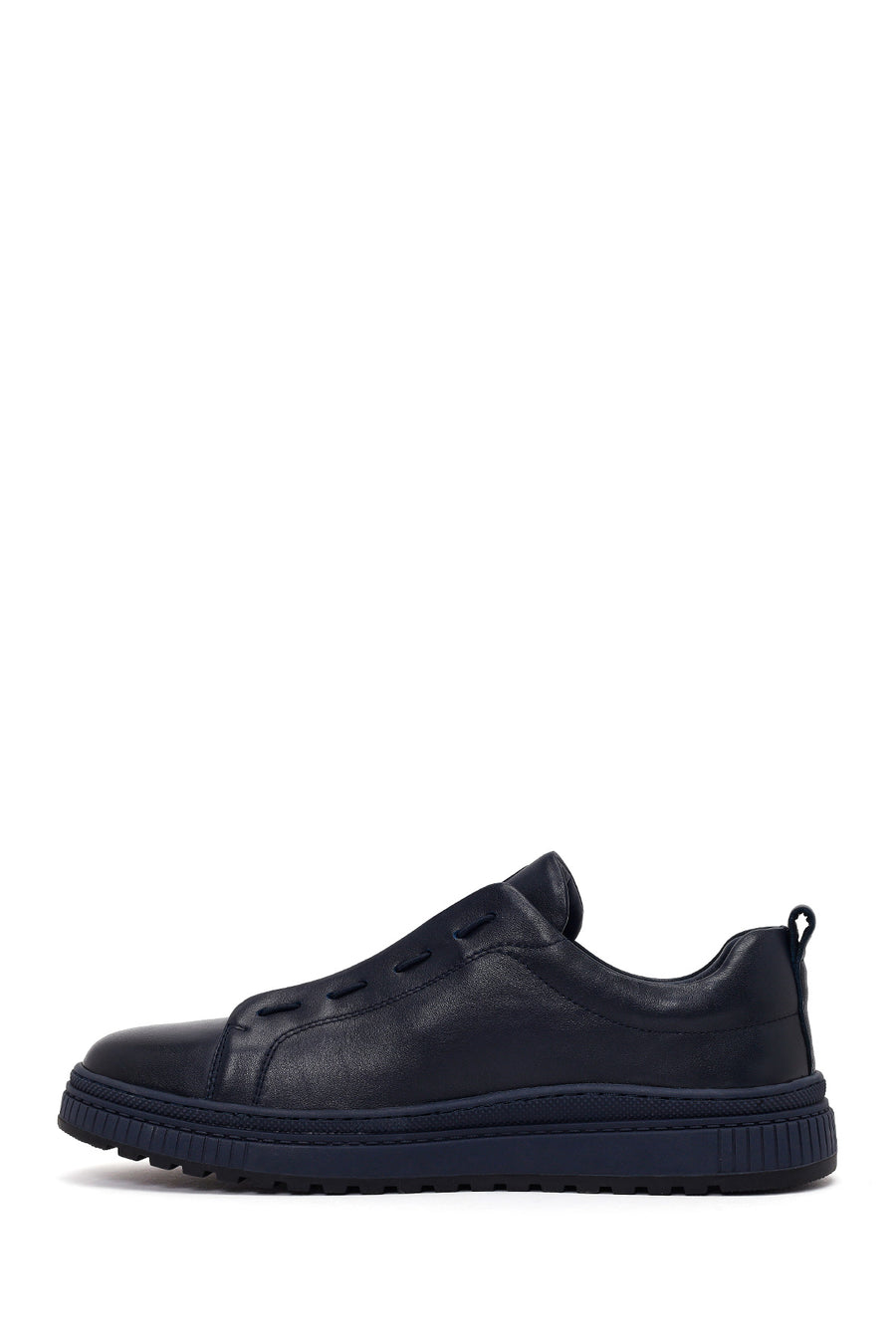 Erkek Lacivert Bağcıklı Deri Sneaker