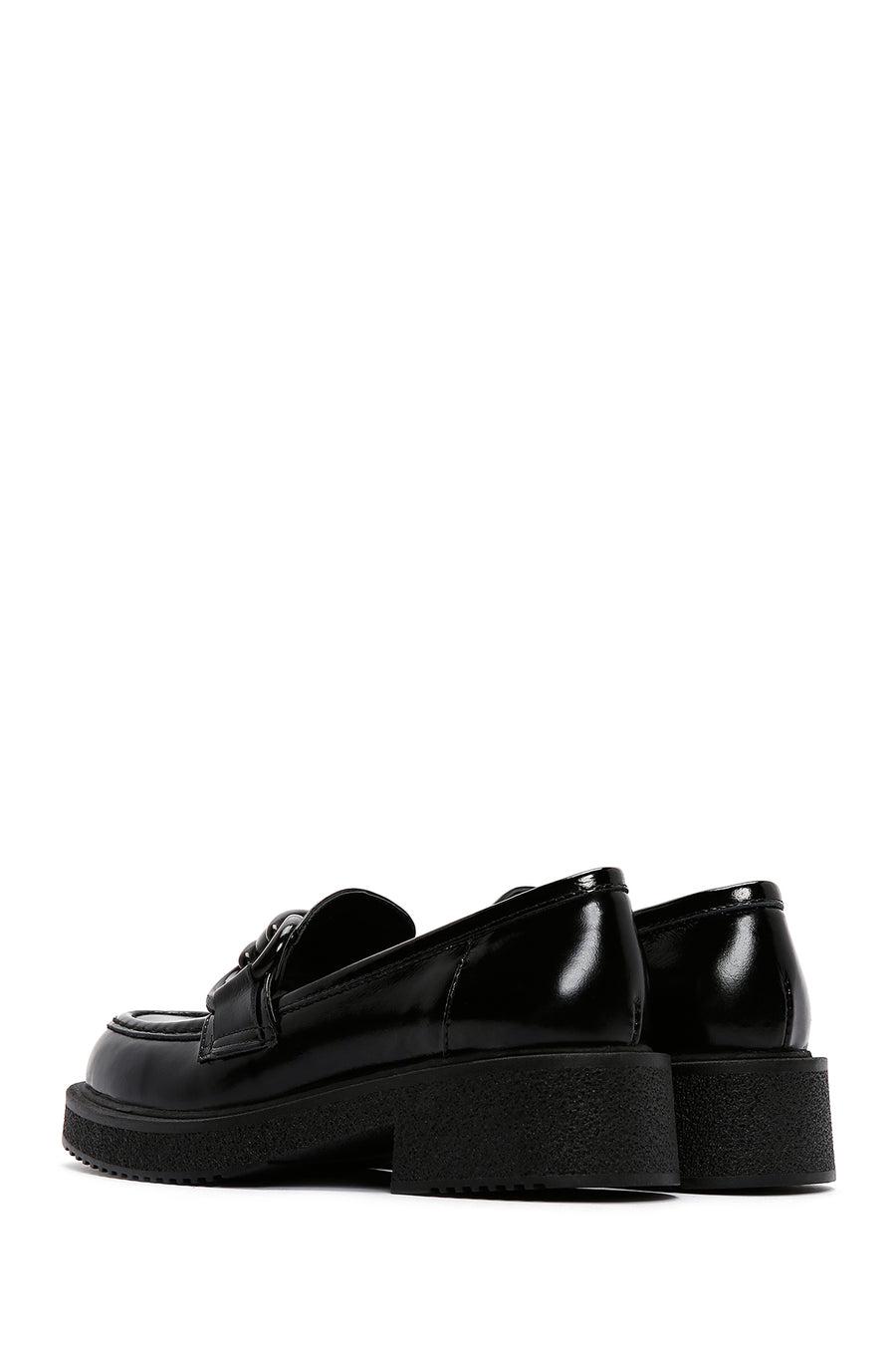 Kadın Siyah Deri Rugan Maskülen Loafer