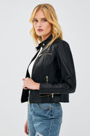 Alexa Women's Black Short Leather Jacket | Derimod