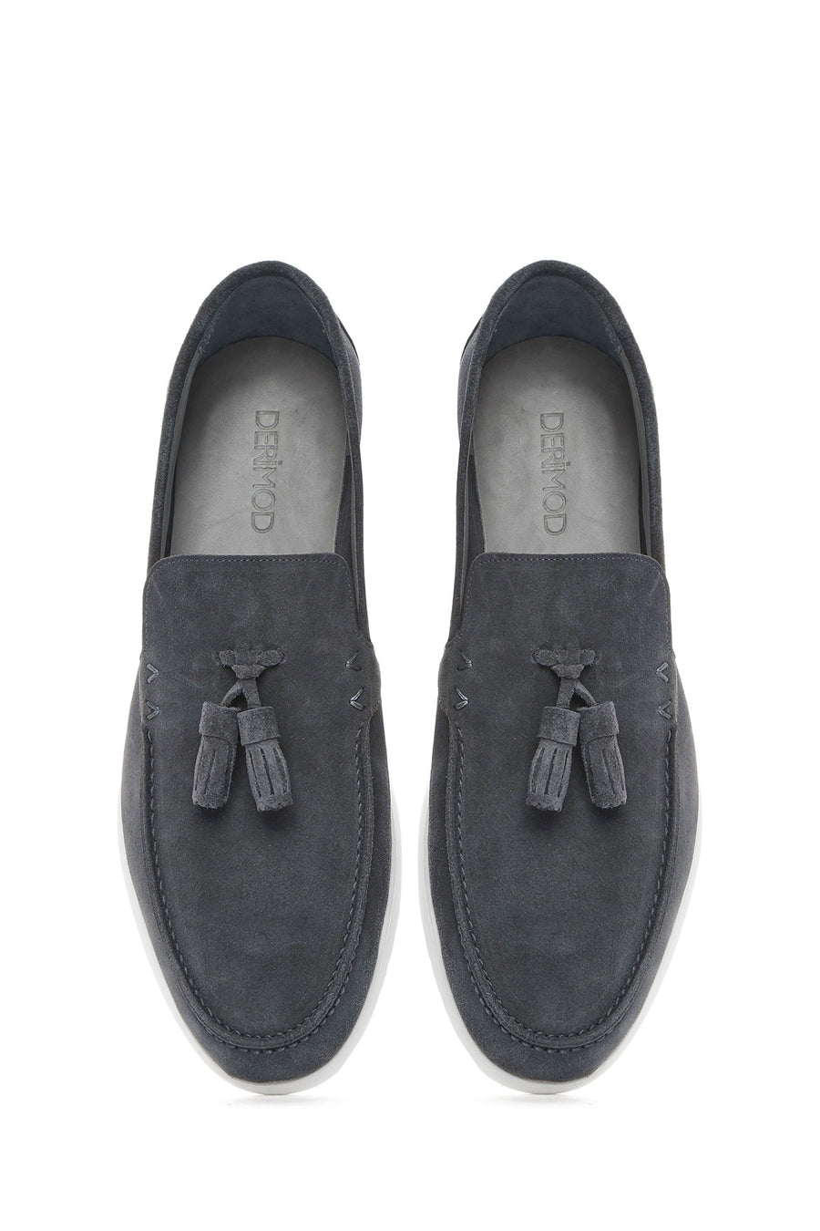 Erkek Gri Püsküllü Süet Deri Casual Loafer