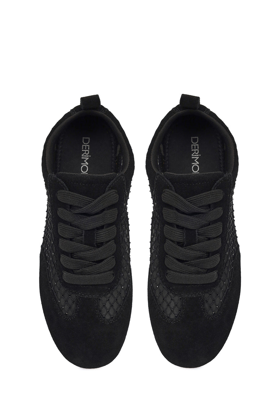 Women's Black Lace-Up Rhinestone Suede Leather Sneaker