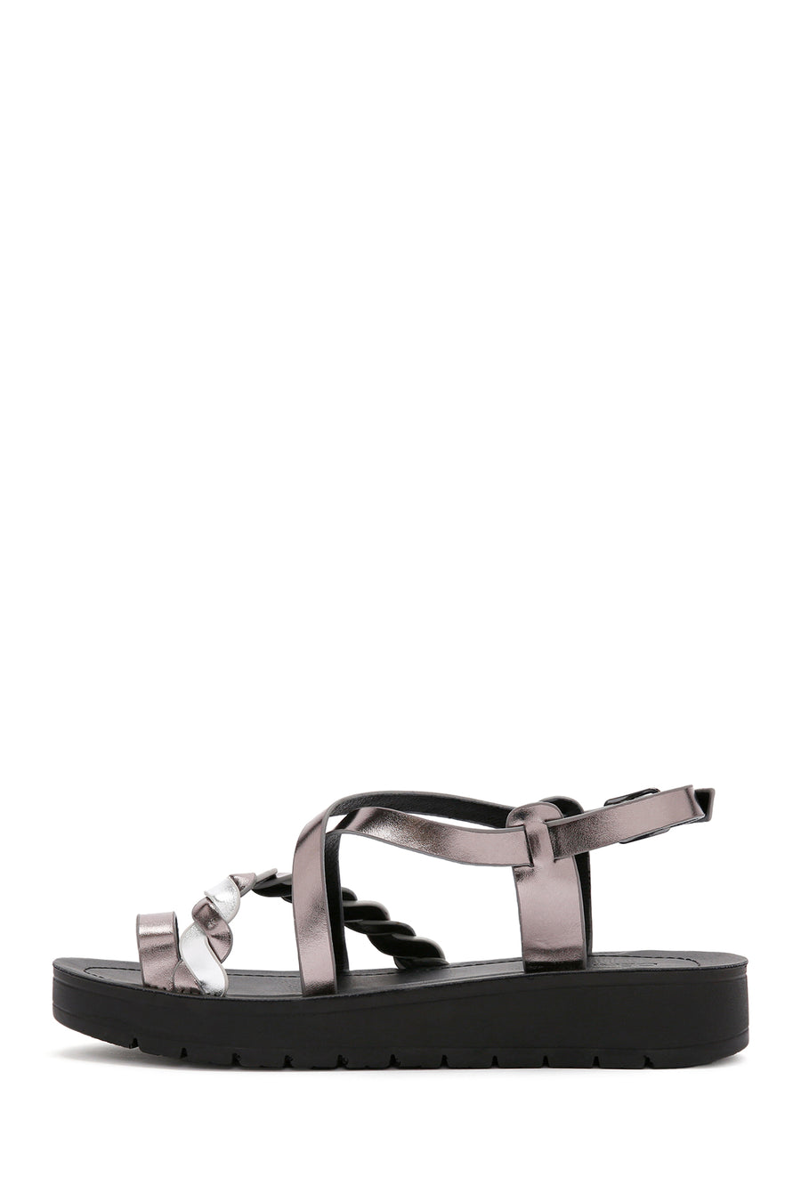 Women's Anthracite Ankle Strap Metallic Sandals