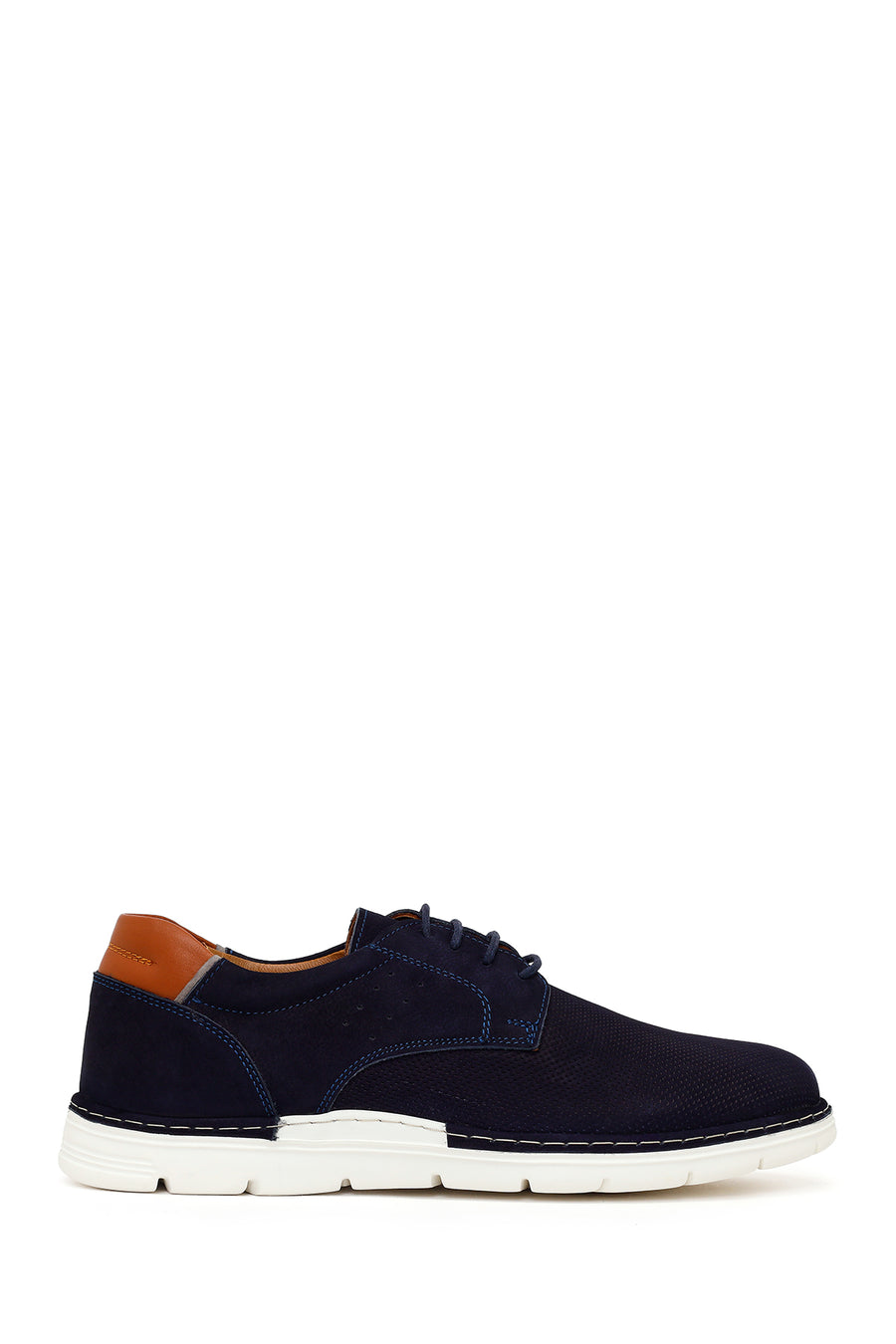 Male Navy Blue Lace-Up Nubuck Leather Casual Shoes 26SFD7103V3 | Derimod