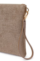 Woman Beige Chain Strap Printed Suede Clutch Bag | Derimod