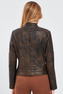 Glam Women's Brown Vintage Leather Jacket | Derimod