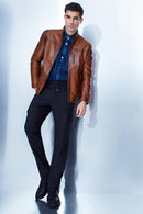 Oscar Men's Camel Leather Jacket | Derimod