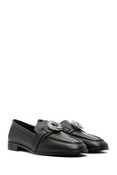 Women's Black Buckled Leather Masculine Loafer | Derimod