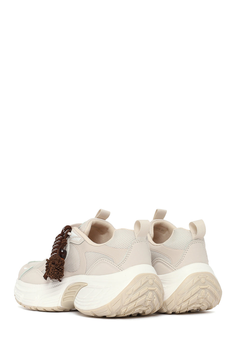 Kadın Bej Bağcıklı Kalın Tabanlı Charmlı Sneaker