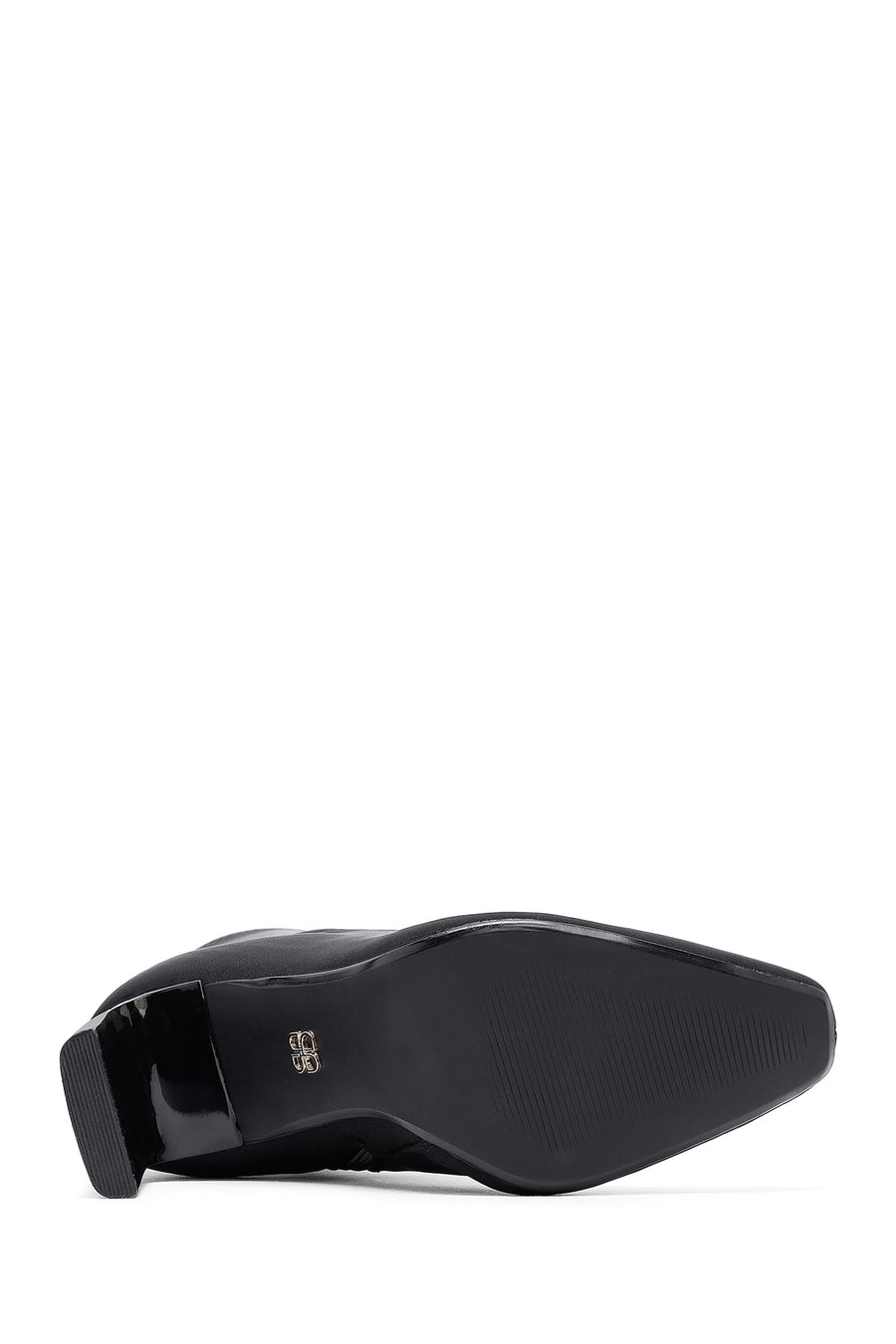 Woman Black Zip Closure High Thick Heeled Fabric Boots