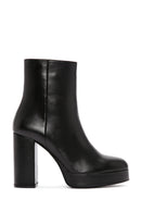 Women's Black Zippered Thick High Heel Leather Boots | Derimod