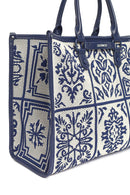 Woman Navy Patterned Fabric Long-Strap Shoulder Bag | Derimod
