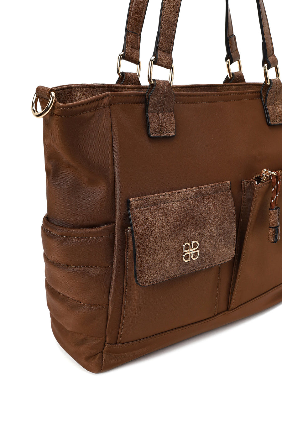Woman Brown Long-Strap Fabric Shoulder Bag