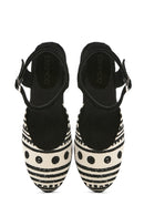 Kastamonu Stone Print Women's Black Patterned Wedge Heeled Espadrille Sandals | Derimod