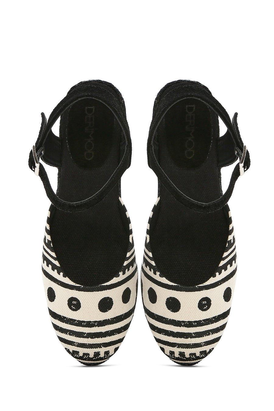 Kastamonu Stone Print Women's Black Patterned Wedge Heeled Espadrille Sandals