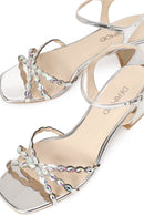 Woman Silver Ankle-Strap Buckled Embellished Chunky-Heel Sandal | Derimod