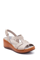 Women's Leather Comfort Wedge Heel Sandals | Derimod