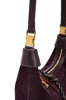 Women's Burgundy Long Strap Suede Leather Mini Handbag | Derimod