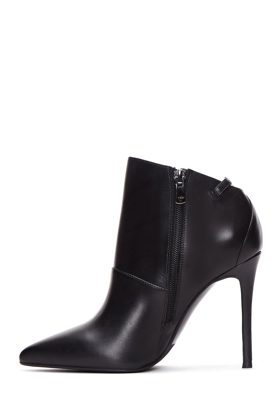 Women's Black Zippered Buckle Detailed Thin Heeled Leather Boots
