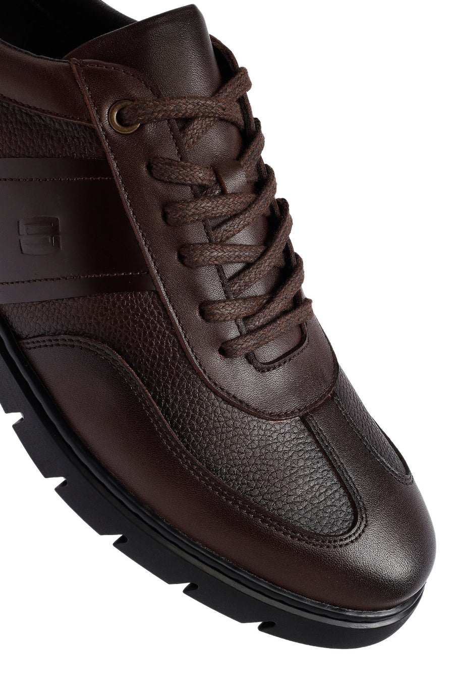 Erkek Kahverengi Bağcıklı Deri Casual Sneaker