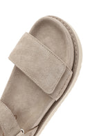 Women's Cream Strappy Thick Soled Suede Leather Sandals | Derimod