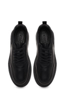 Erkek Siyah Bağcıklı Kalın Tabanlı Deri Sneaker | Derimod