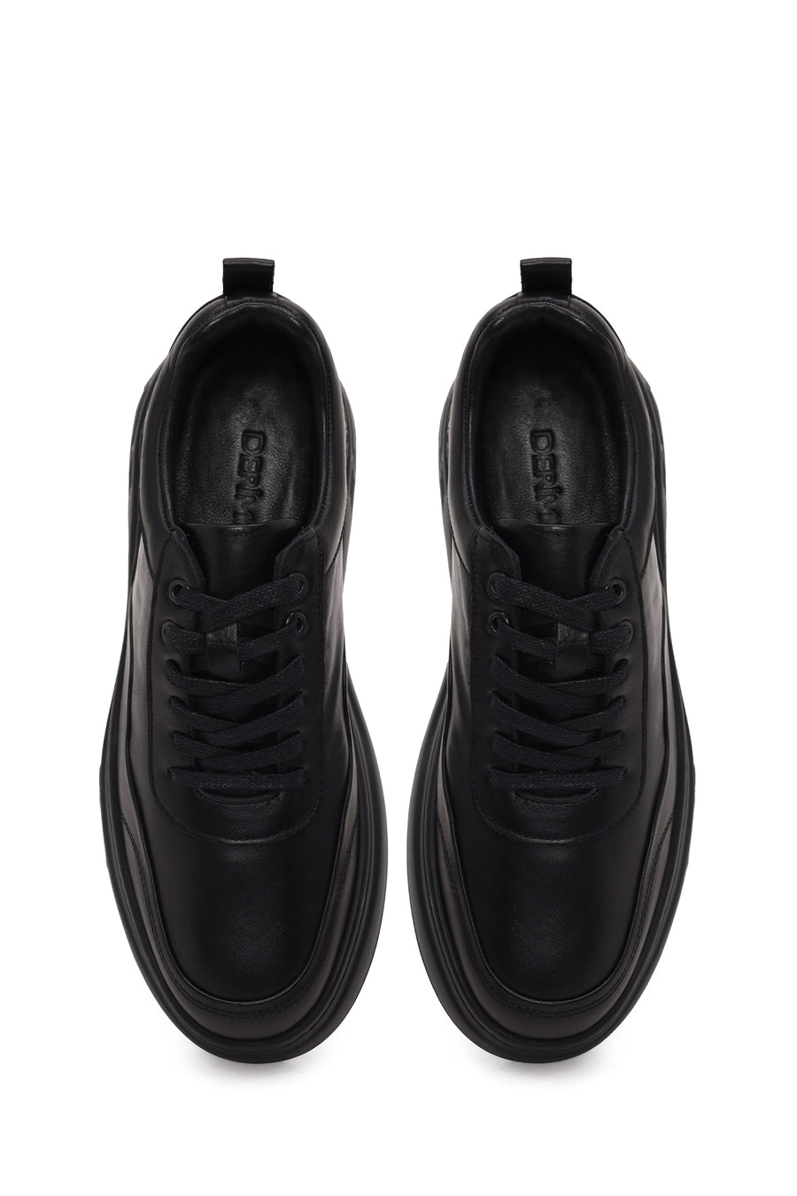 Erkek Siyah Bağcıklı Kalın Tabanlı Deri Sneaker