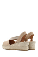 Women's Beige Wedge Heel Leather Espadrille Sandals | Derimod