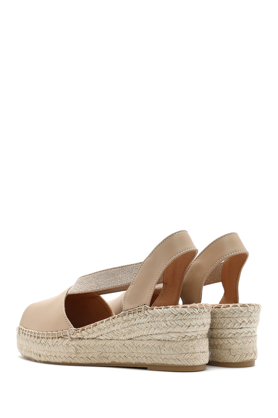 Women's Beige Wedge Heel Leather Espadrille Sandals