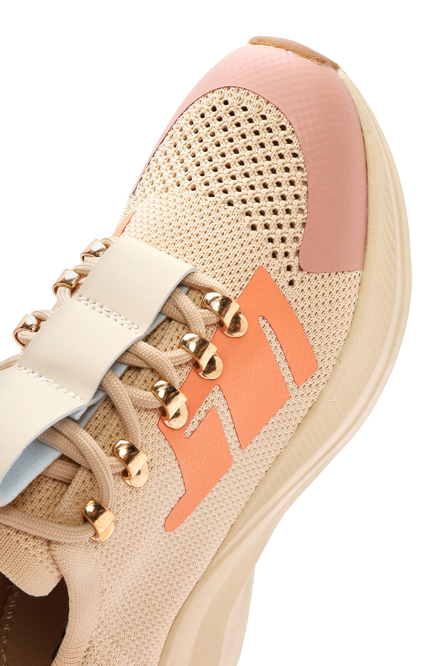 Derimod Zero Women's Beige Thick-Soled Lace-Up Fabric Sneakers