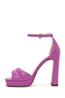 Women's Fuchsia Leather Platform Heeled Sandals | Derimod