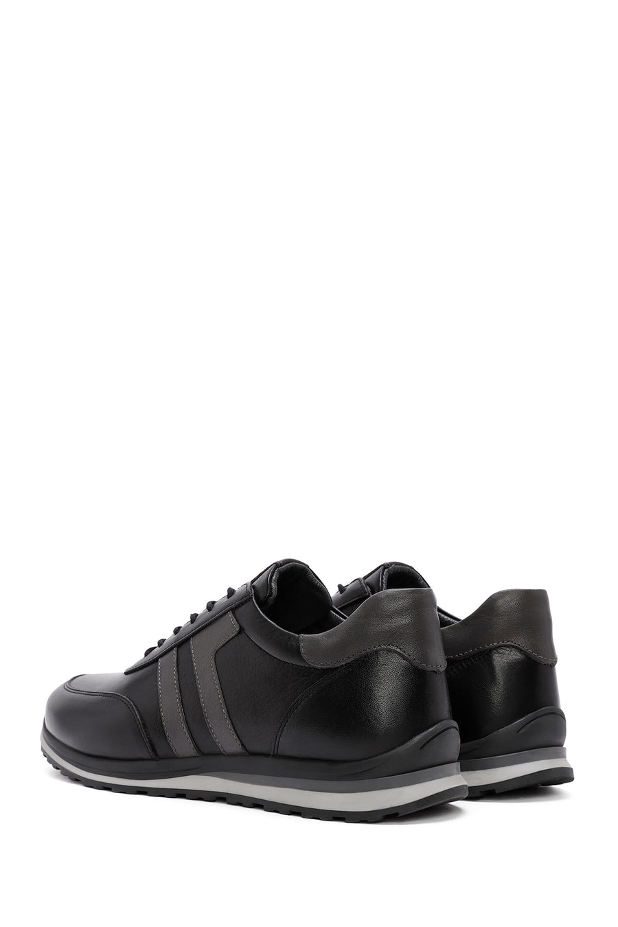 Men's Black Lace-Up Leather Casual Sneakers