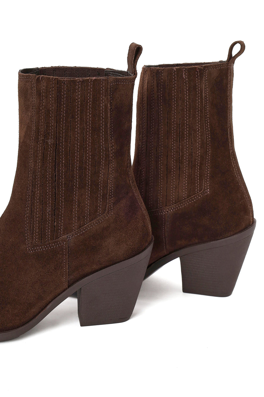 Woman Brown Chunky-Heeled Suede Cowboy Boots