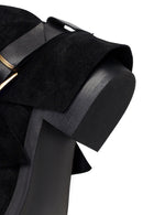 Woman Black Thick-Heeled Suede Leather Cowboy Boots | Derimod