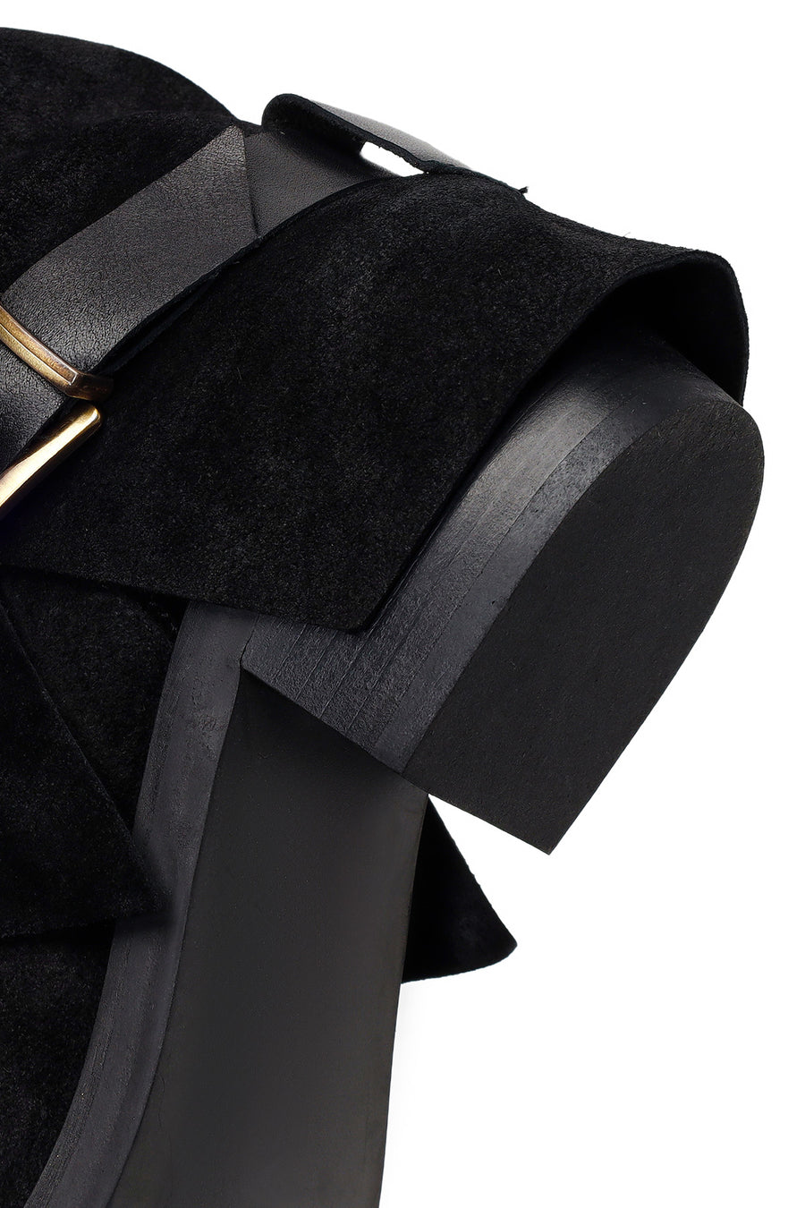 Woman Black Thick-Heeled Suede Leather Cowboy Boots