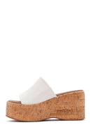 Women's Ecru Leather Wedge Heel Slippers | Derimod