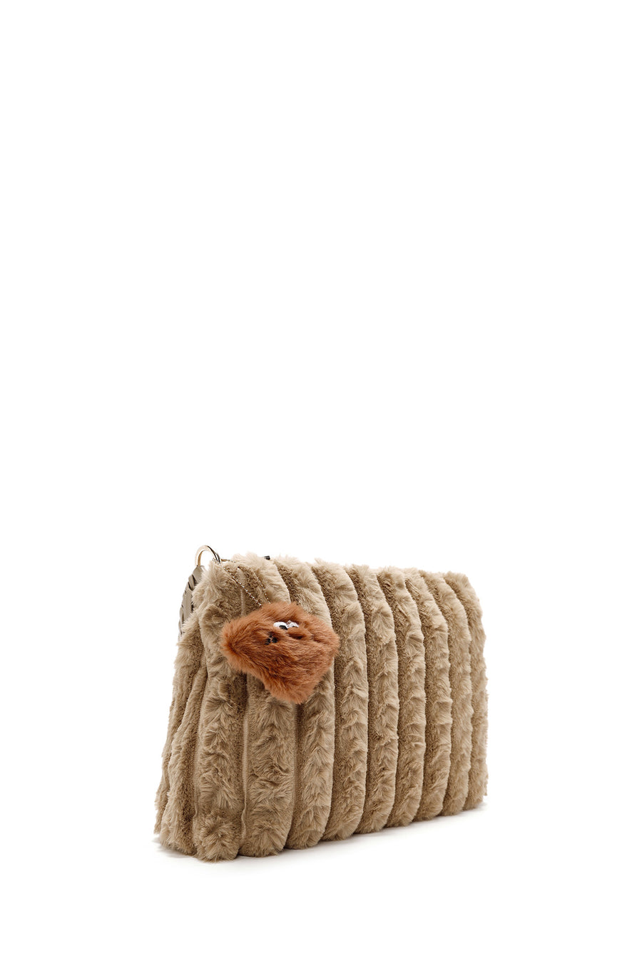 Women's Beige Accessory Detailed Plush Shoulder Bag