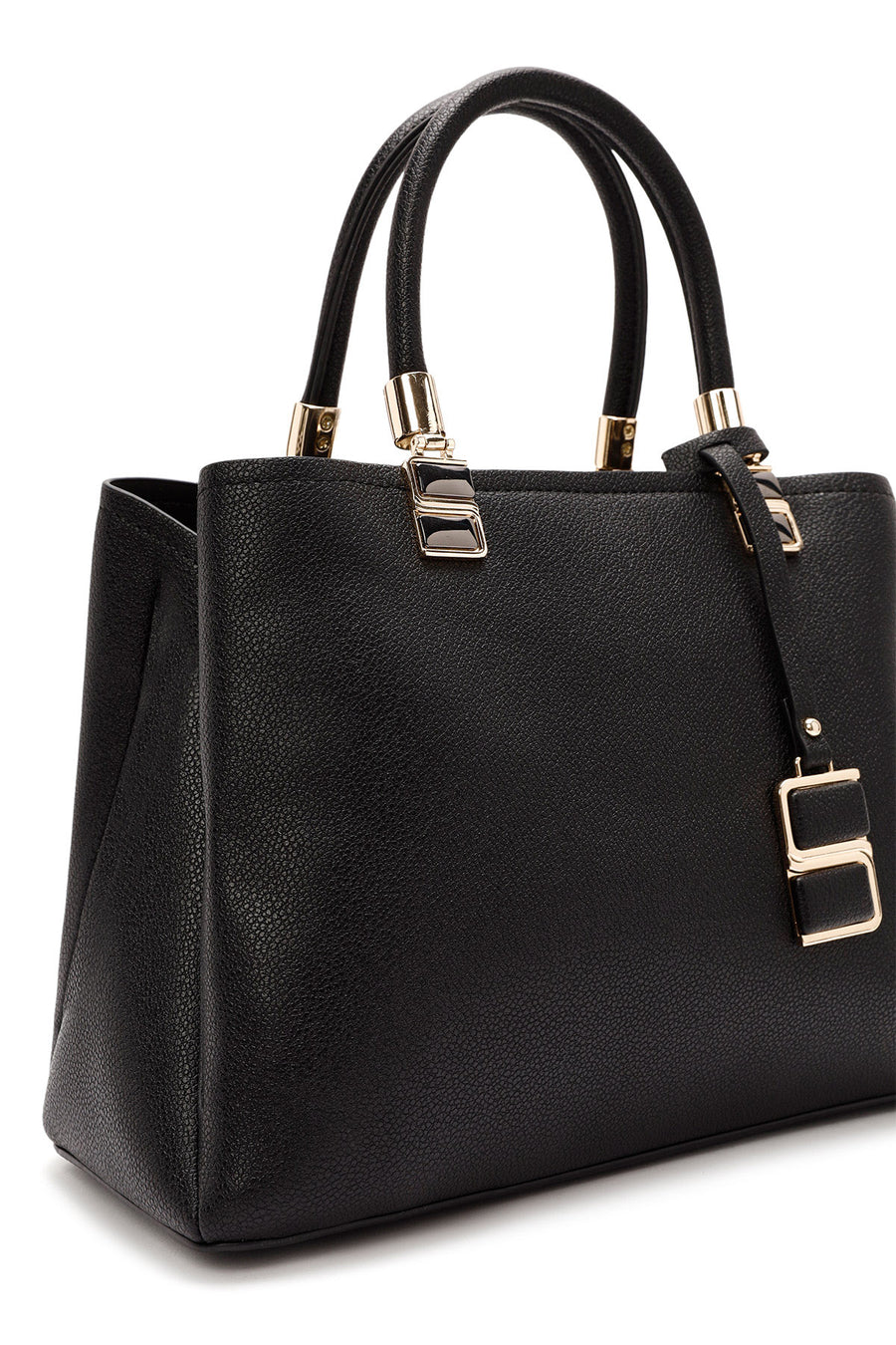 Women's Black Long Strap Handbag with Accessory Detail