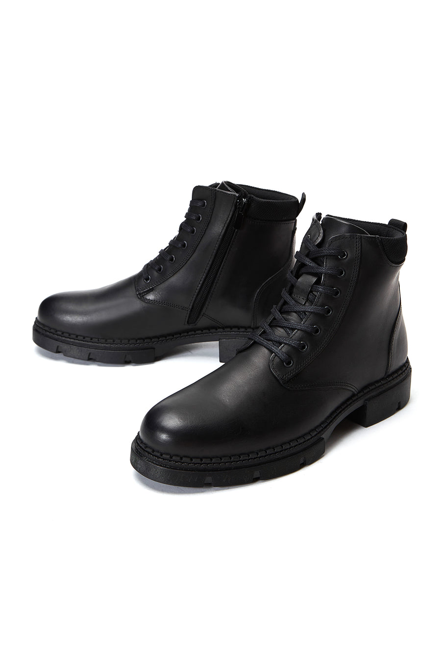Men's Black Leather Zippered Casual Boots