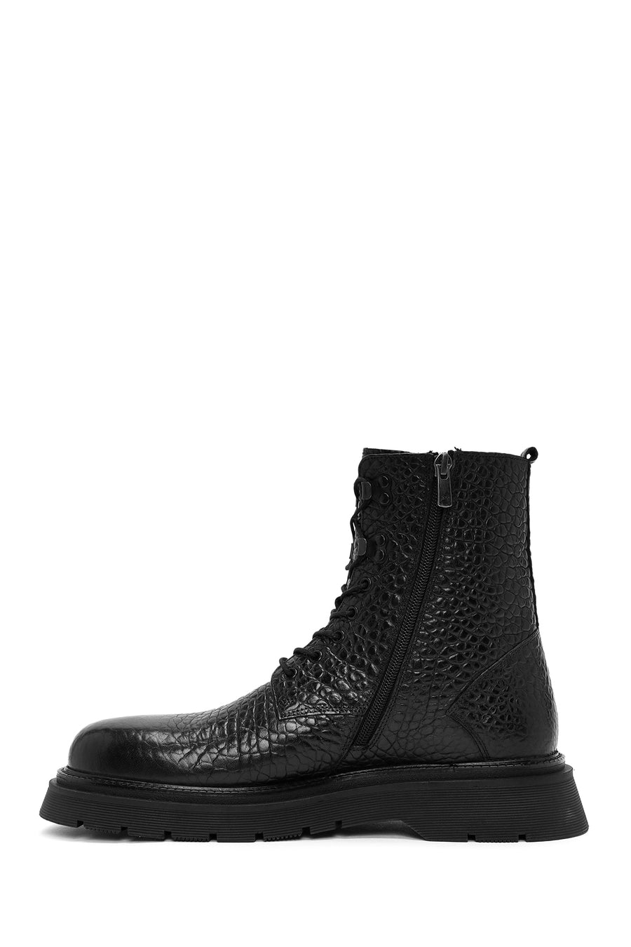 Men's Black Zippered Leather Casual Combat Boots