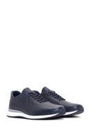 Men's Navy Blue Leather Printed Sneaker | Derimod