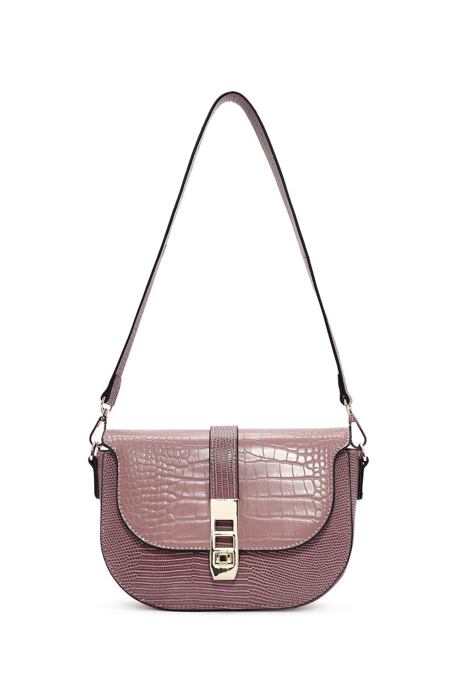 Women's Pink Long Strap Crocodile Patterned Shoulder Bag