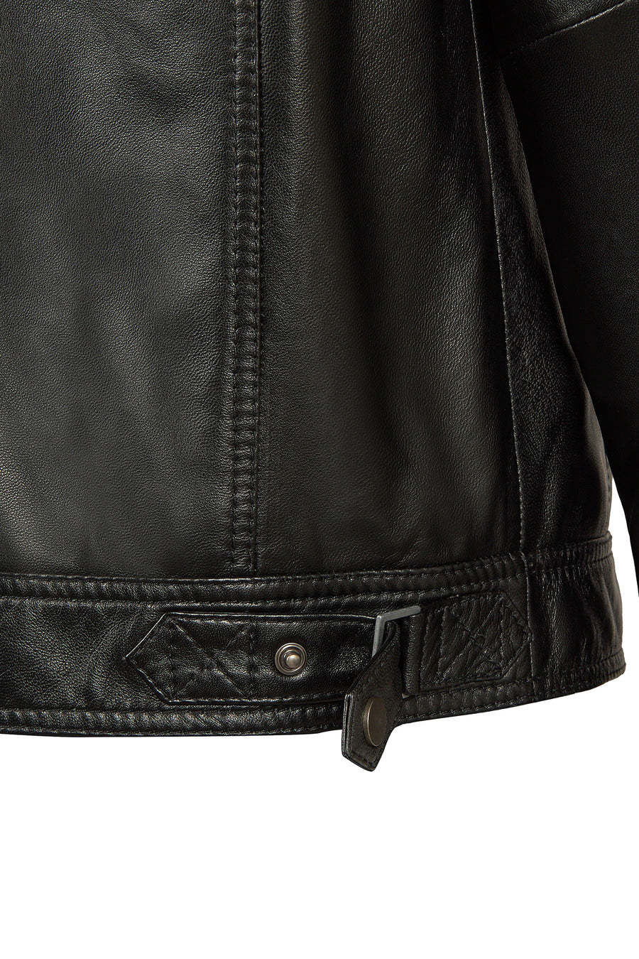 Karl Male Black Zip Closure Notched Collar Leather Jacket