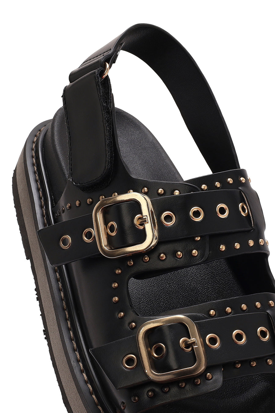 Women's Black Buckled Thick Soled Sandals