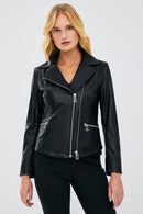 Stefania Women's Black Biker Leather Jacket | Derimod