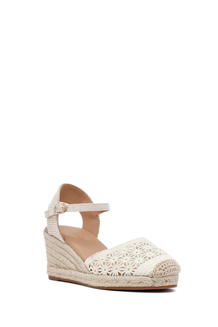 Women's Beige Ankle Buckle Wedge Heel Espadrilles