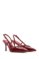 Women's Red Slingback Thin Heel Leather Shoes | Derimod