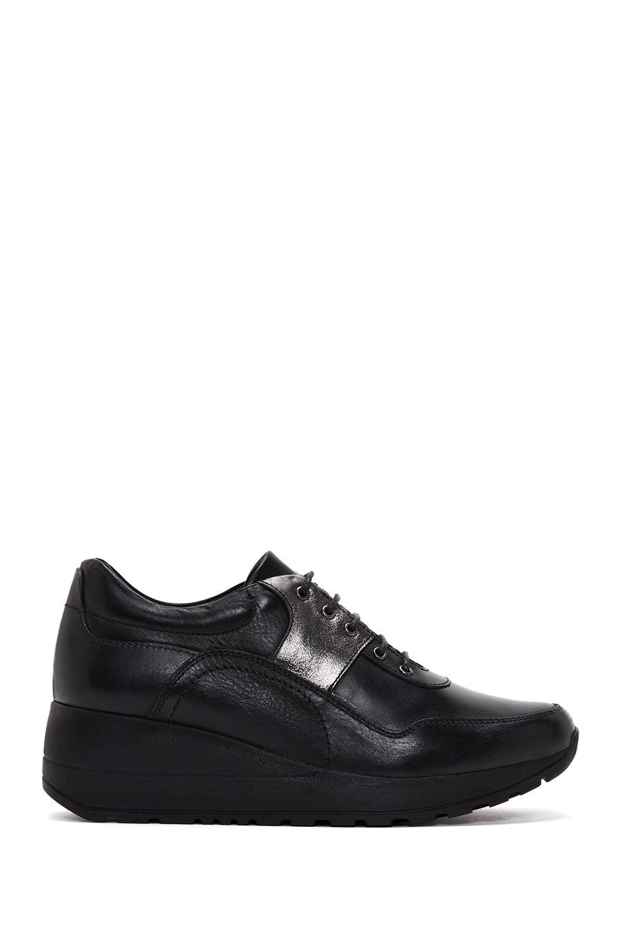 Women's Black Leather Wedge Heeled Shoes 22WFD411114 | Derimod