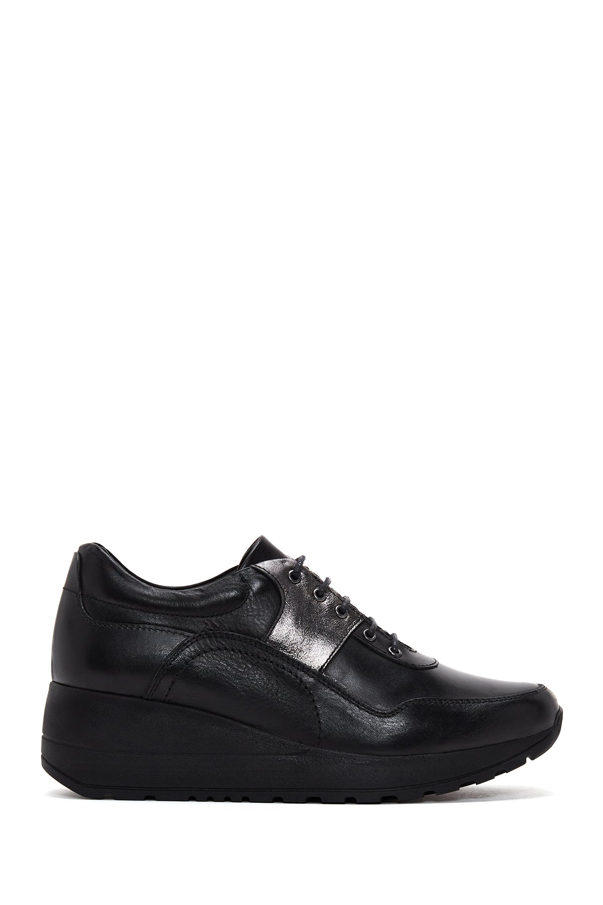 Women's Black Leather Thick Soled Sneaker 23WFD412014 | Derimod