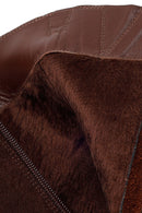 Woman Brown Zip Closure Chunky-Heeled Suede Leather Boots | Derimod