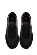 Kadın Siyah Bağcıklı Dolgu Topuklu Deri Sneaker | Derimod